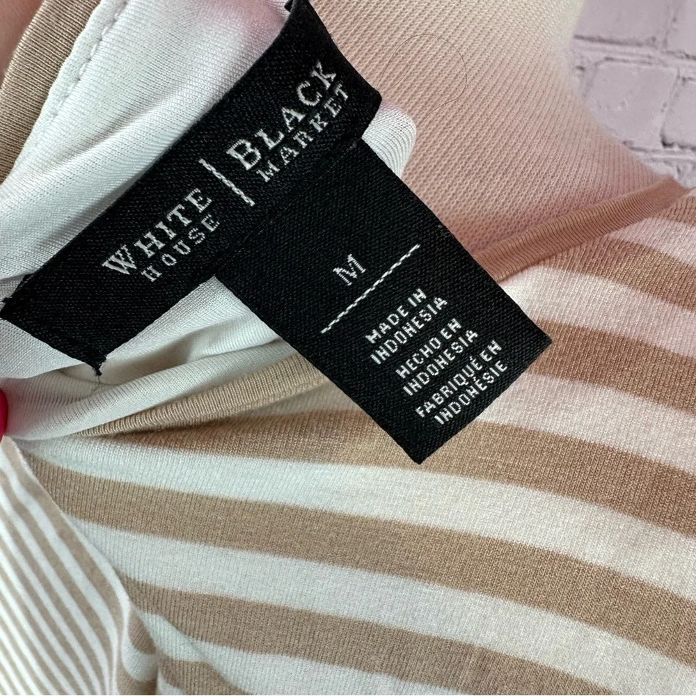 white house black market WHBM striped tee tunic women M neutral minimalist layer - Picture 6 of 10